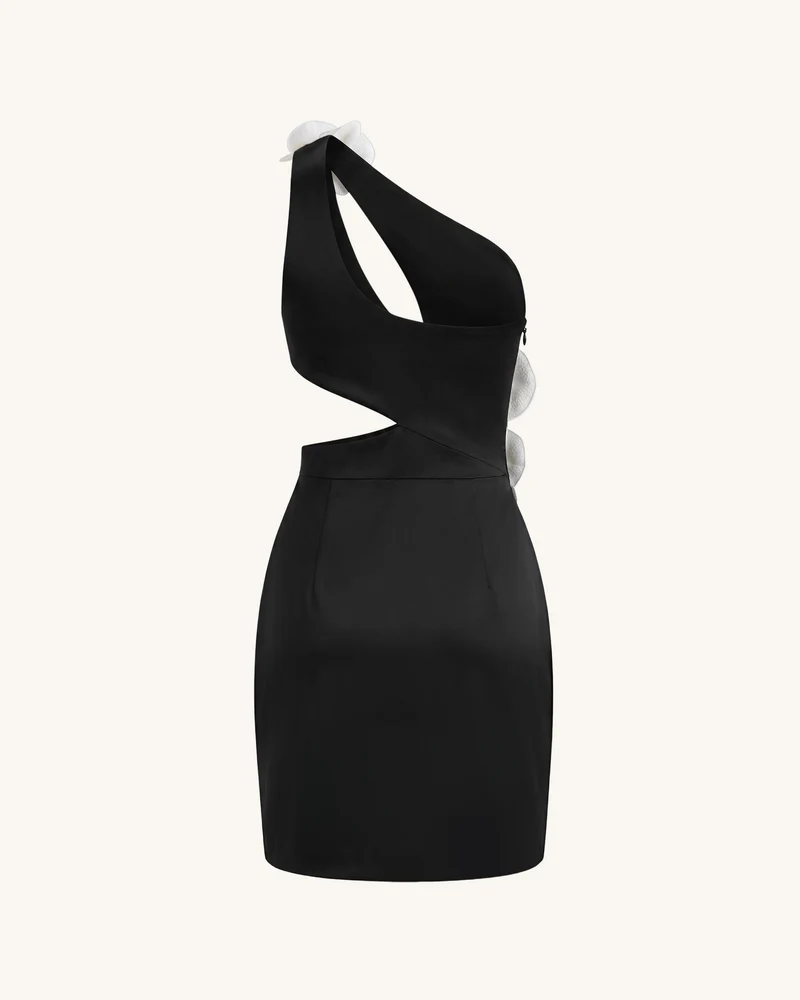 Cut-out-Minikleid mit Orchideen-Verzierung - Schwarz