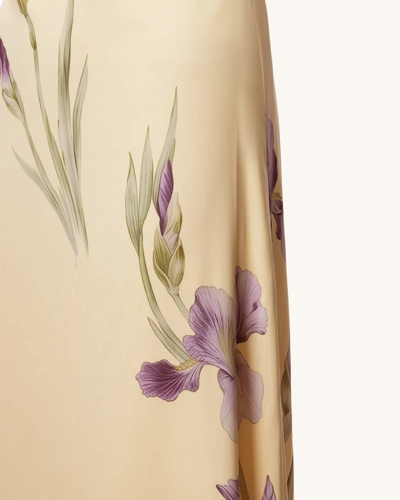 Iris Maxikleid mit Print, überkreuztem Neckholder und offenem Rücken – Gelb