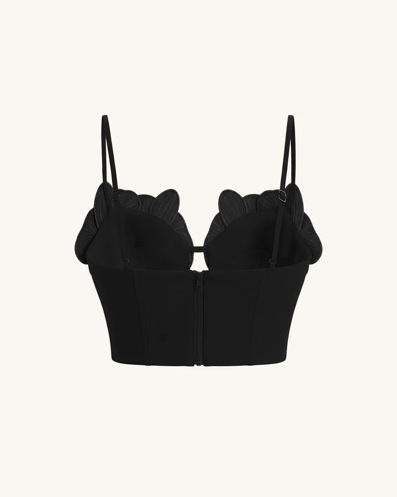 Korsett-Bustier-Top mit Orchideen-Stickerei-Applikation - Schwarz
