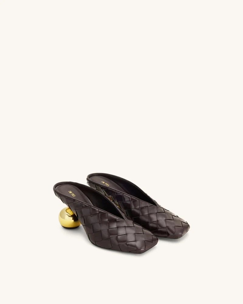 Ellie Geflochtene Mules mit Absatz und Square-Toe - Dunkelbraun