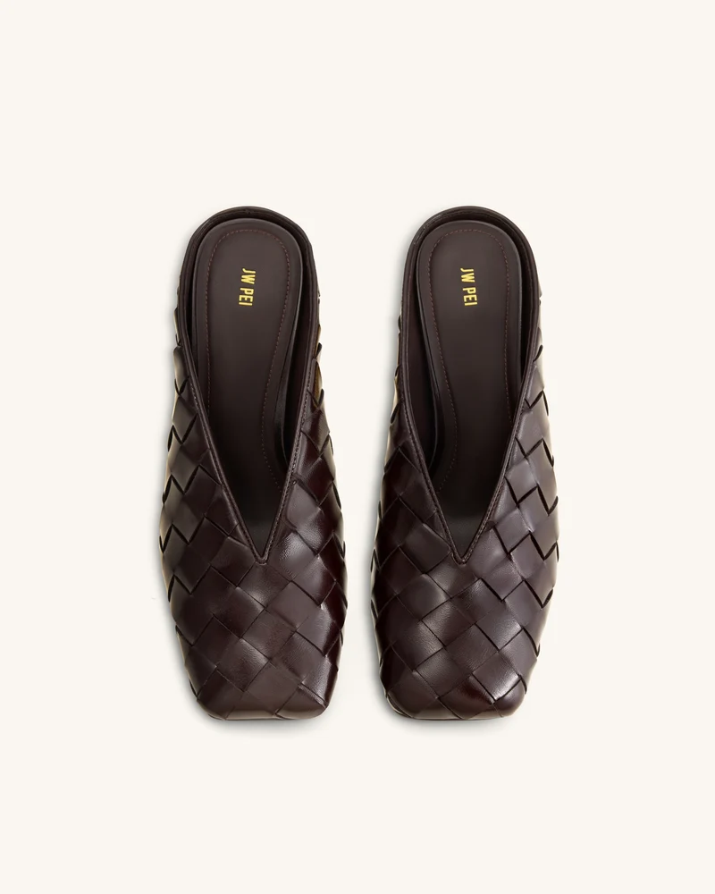 Ellie Geflochtene Mules mit Absatz und Square-Toe - Dunkelbraun