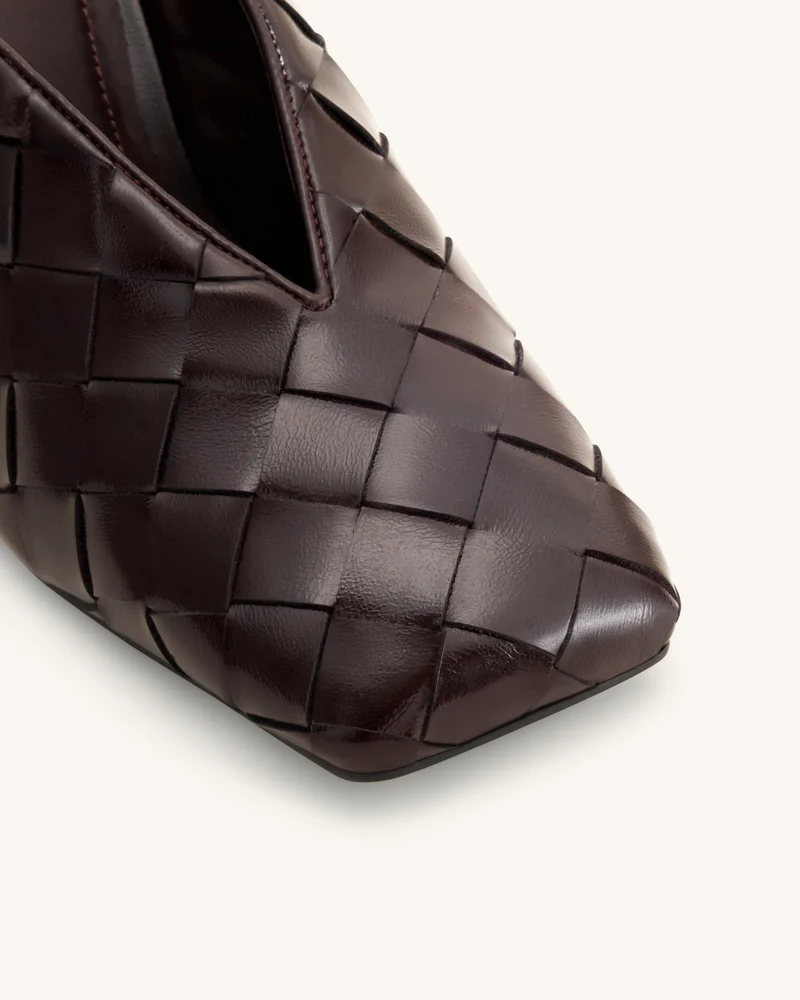 Ellie Geflochtene Mules mit Absatz und Square-Toe - Dunkelbraun