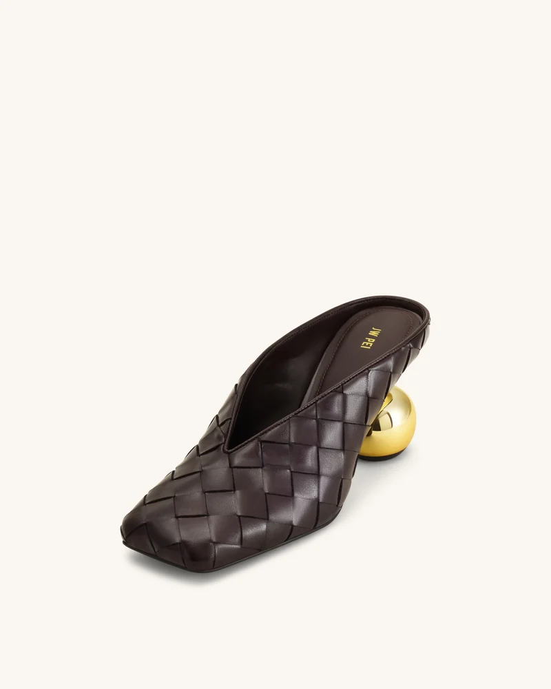 Ellie Geflochtene Mules mit Absatz und Square-Toe - Dunkelbraun