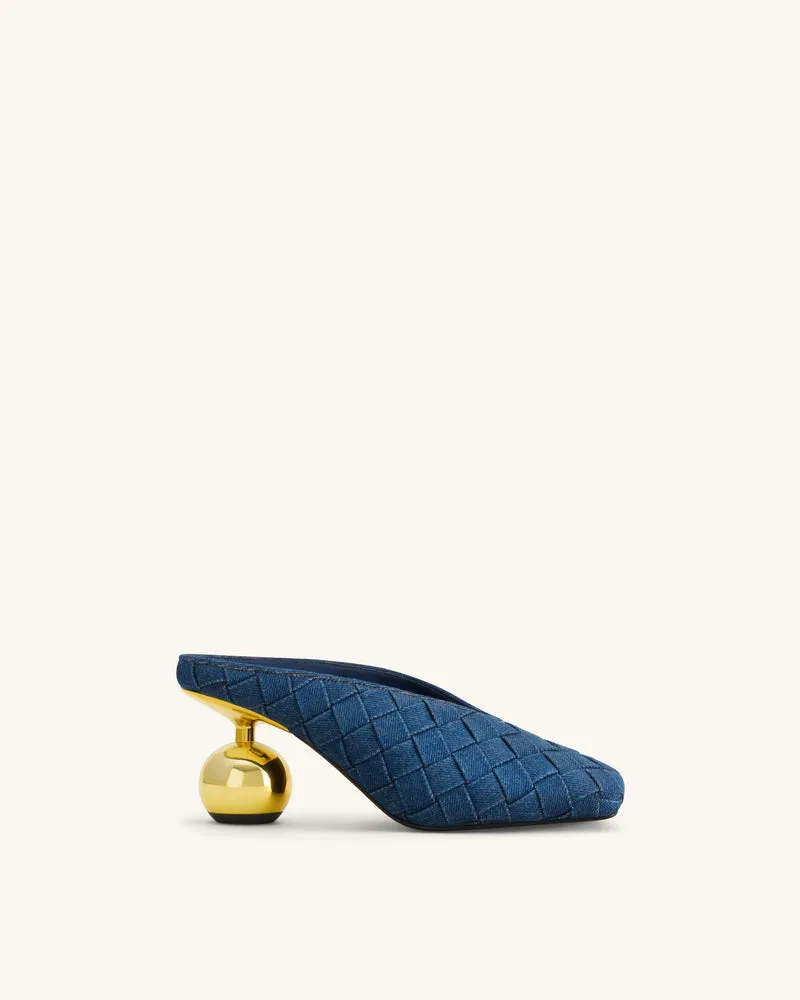 Ellie Geflochtene Mules mit Absatz und Square-Toe - Denimblau
