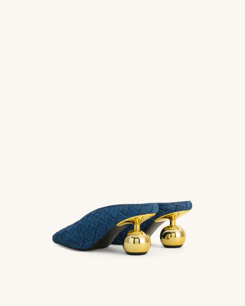 Ellie Geflochtene Mules mit Absatz und Square-Toe - Denimblau