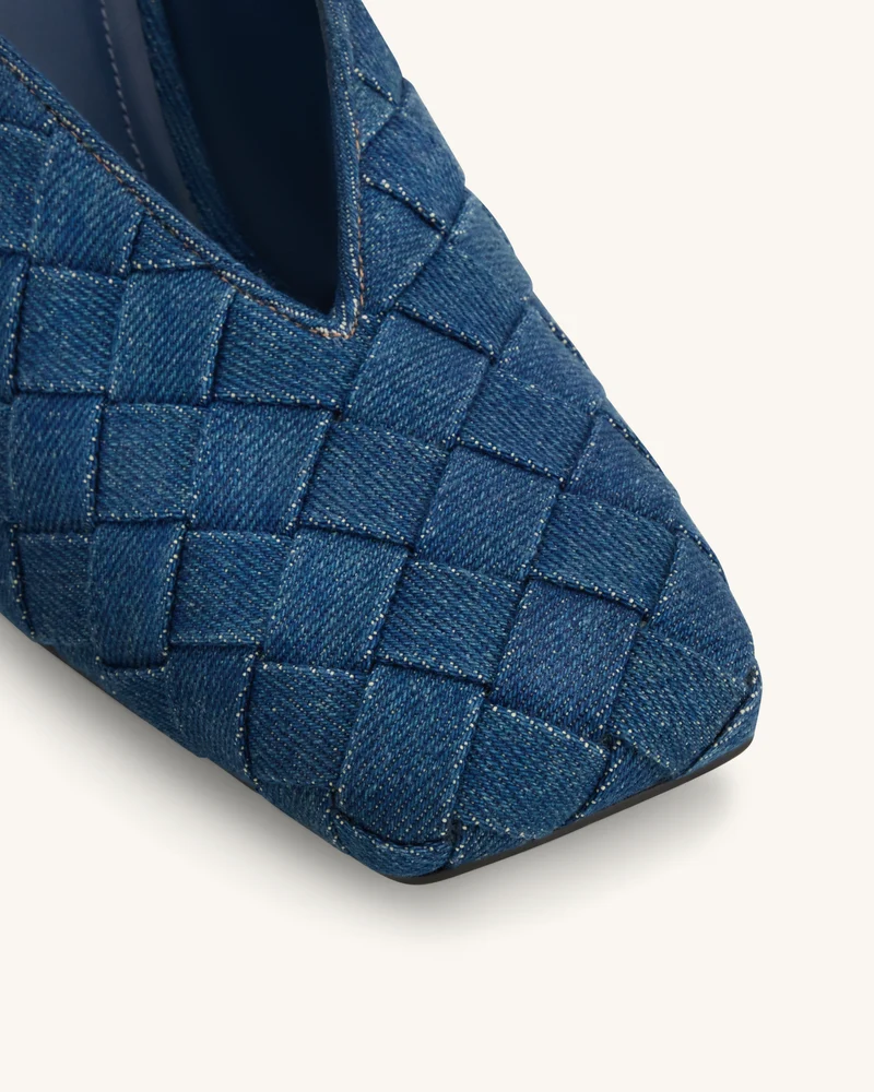 Ellie Geflochtene Mules mit Absatz und Square-Toe - Denimblau