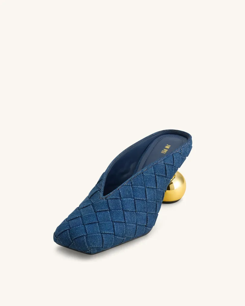Ellie Geflochtene Mules mit Absatz und Square-Toe - Denimblau