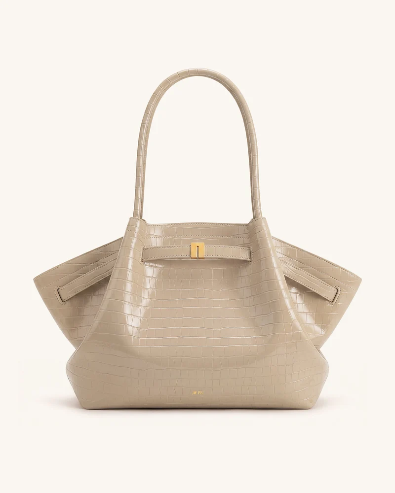 Hana Große Tote Bag - Elefantengraue Kroko-Optik