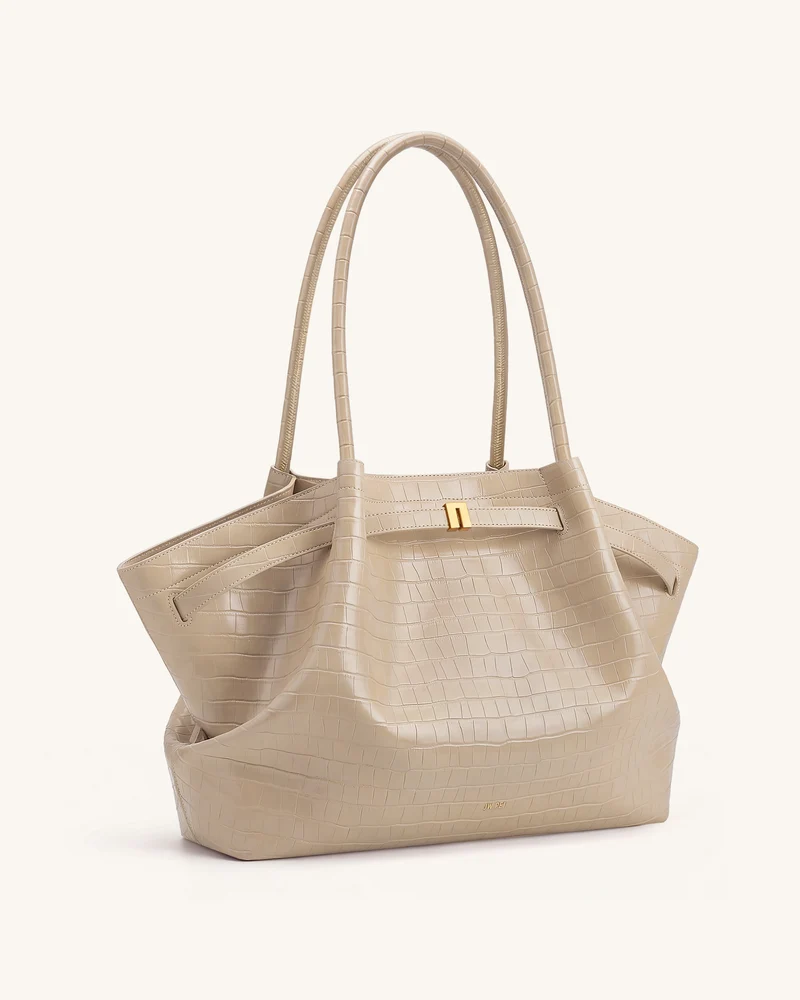 Hana Große Tote Bag - Elefantengraue Kroko-Optik