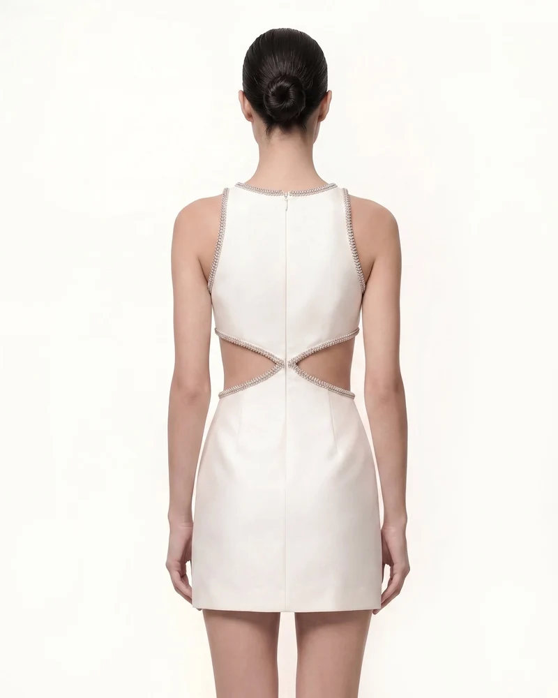 Floral Minikleid mit Perlenbesatz - Weiß
