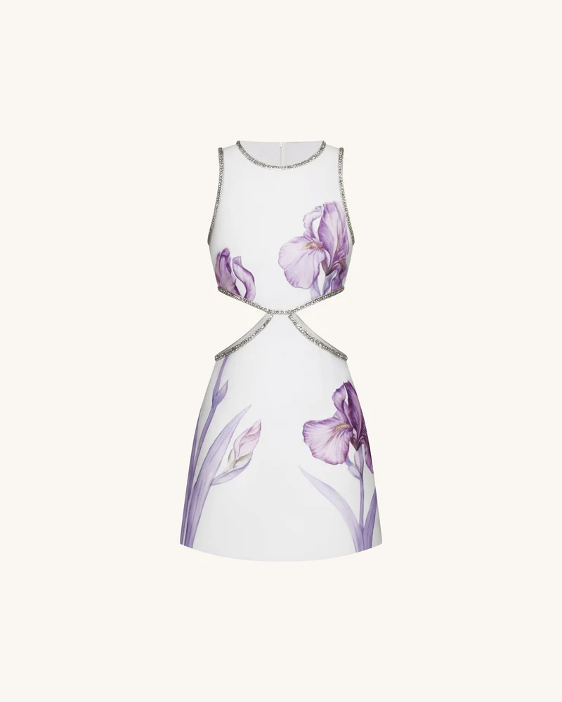 Floral Minikleid mit Perlenbesatz - Weiß