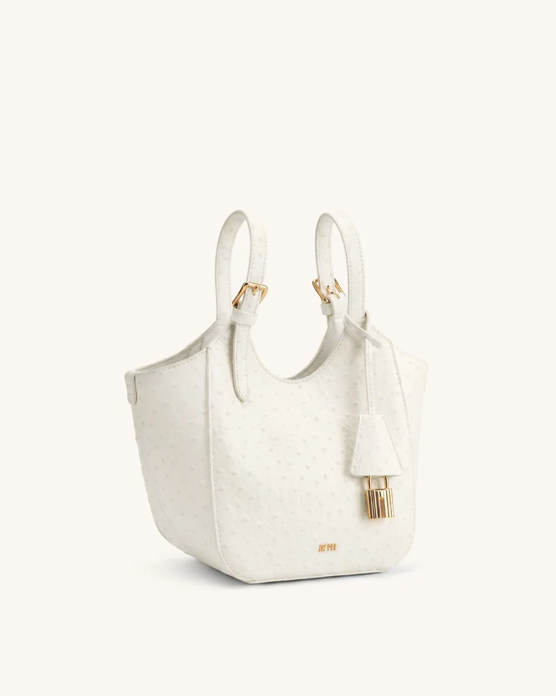 Ines Tote-Bag aus Straußenlederimitat mit Vorhängeschloss - Weiß