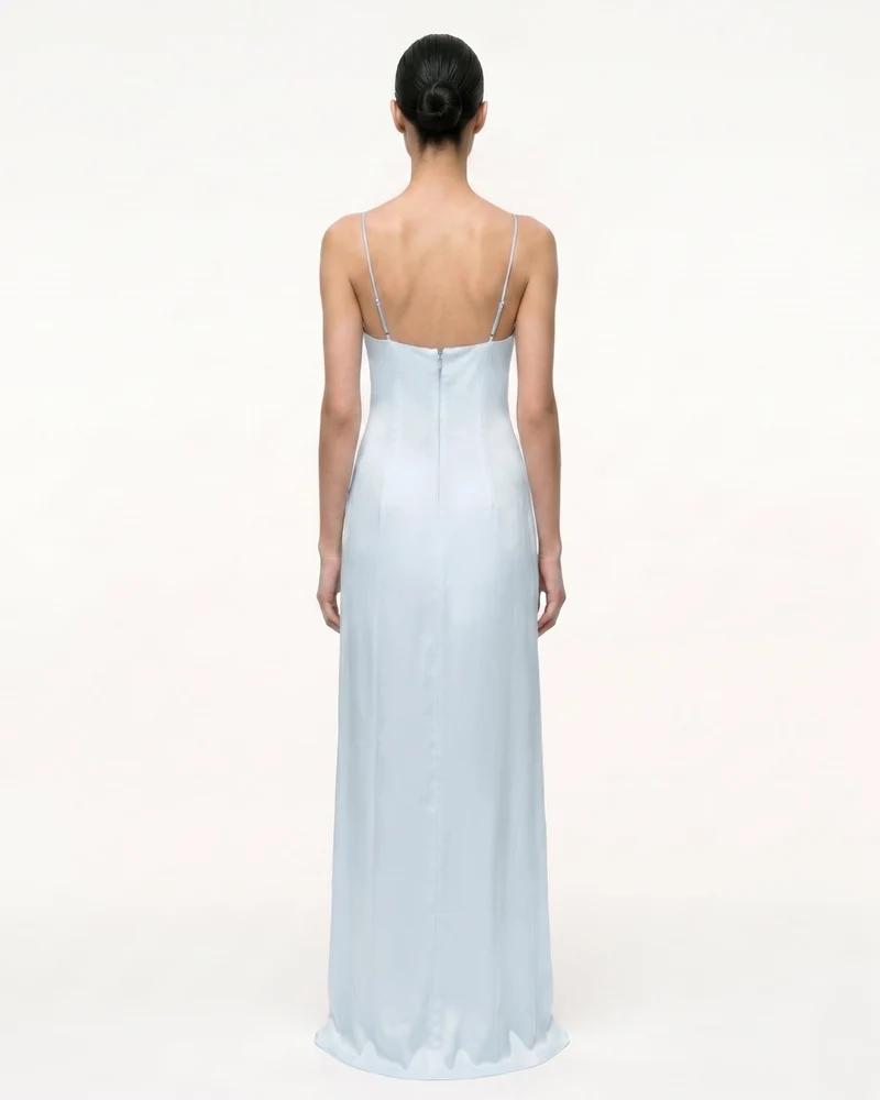 Satin-Slip-Kleid mit Iris-Motiv - Hellblau