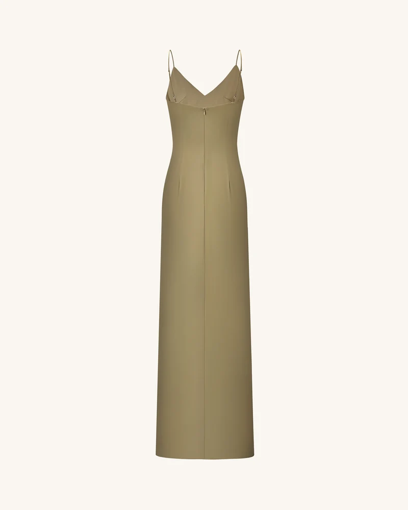 Satin-Slip-Kleid mit Iris-Motiv - Olivgrün