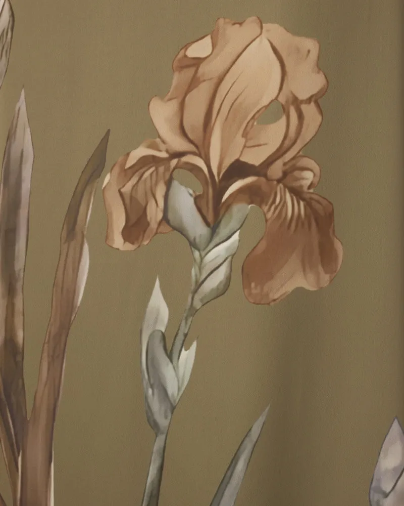 Satin-Slip-Kleid mit Iris-Motiv - Olivgrün