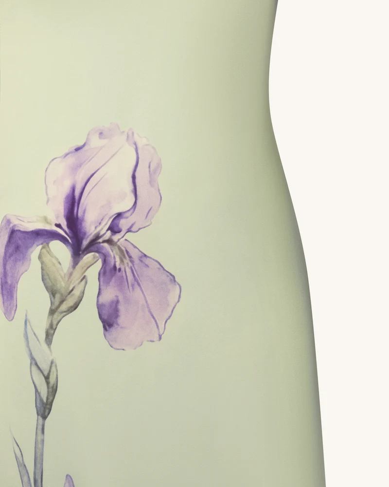 Satin-Slip-Kleid mit Iris-Motiv - Hellgrün/Lila