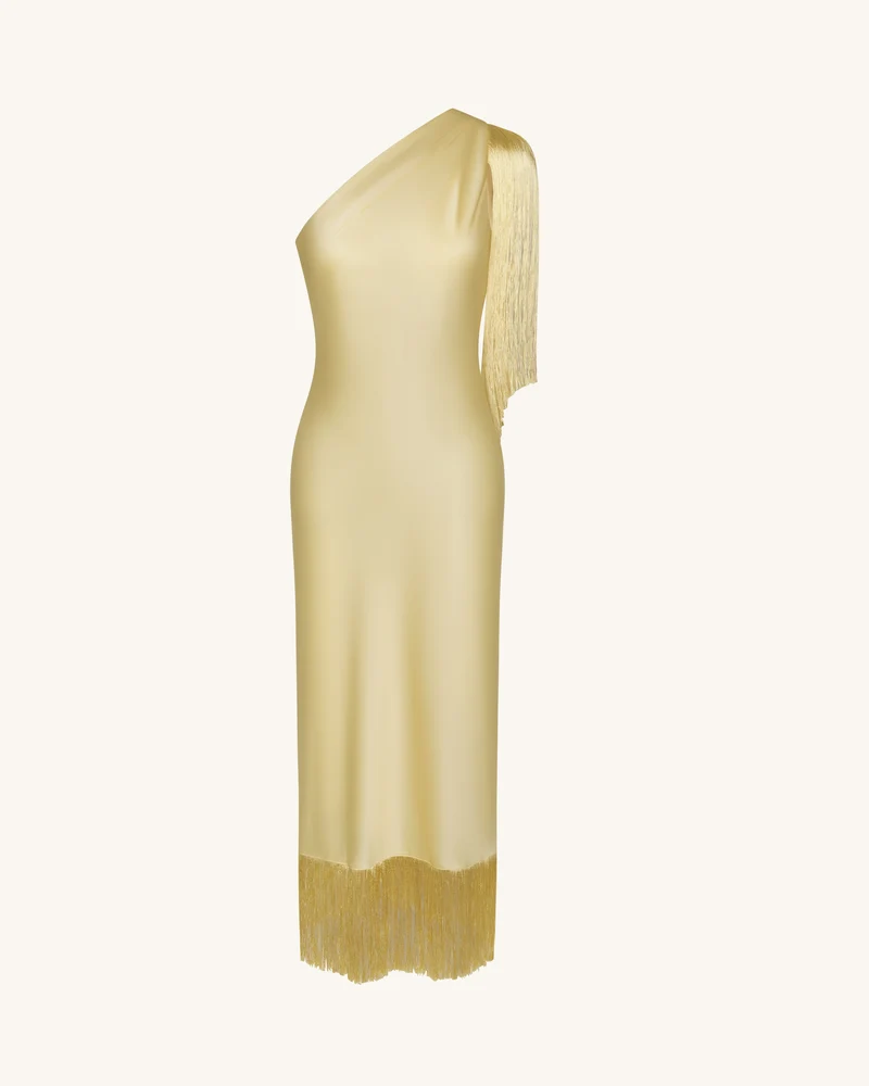 One-Schulter-Fransen-Midikleid - Champagner