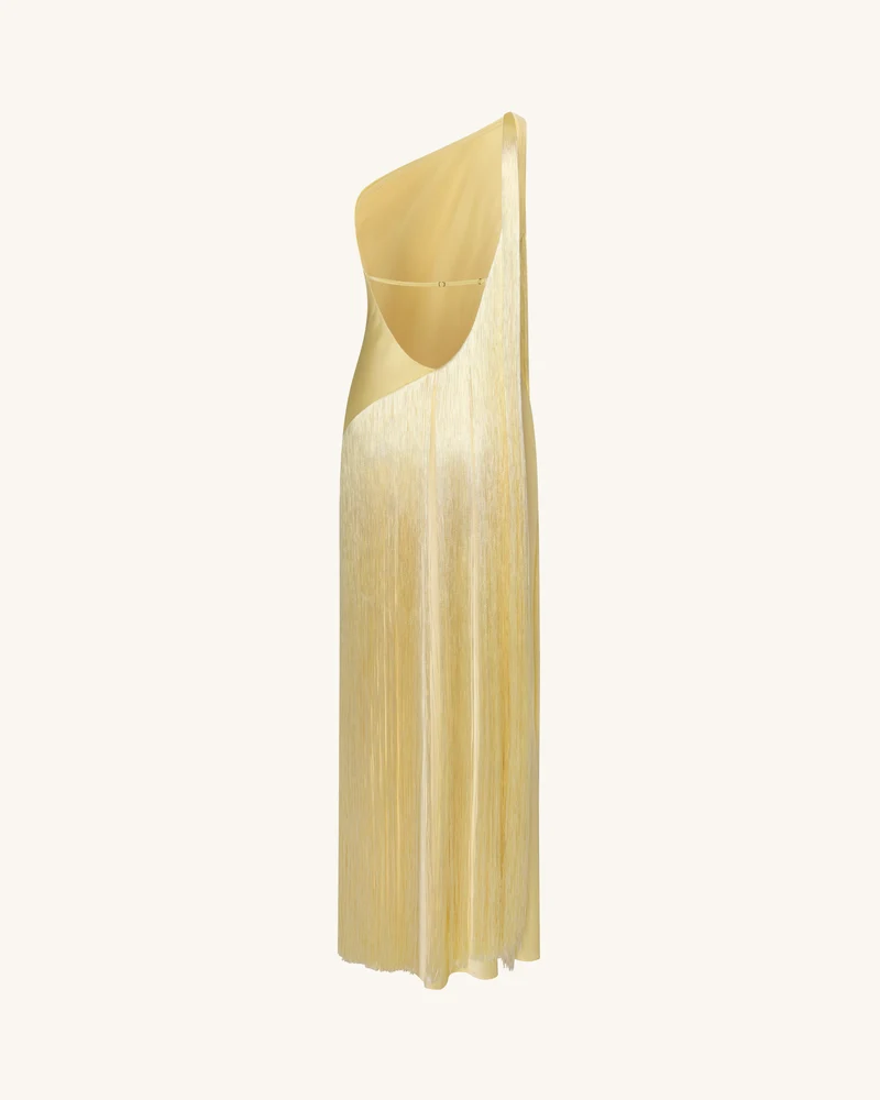 Fransen-One-Schulter-Maxikleid - Champagner