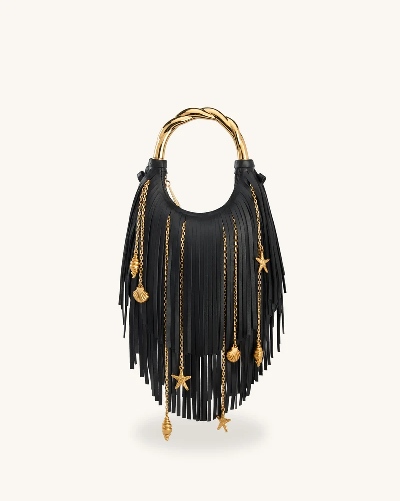 Chloe Handtasche mit Metallgriff und Fransen - Schwarz