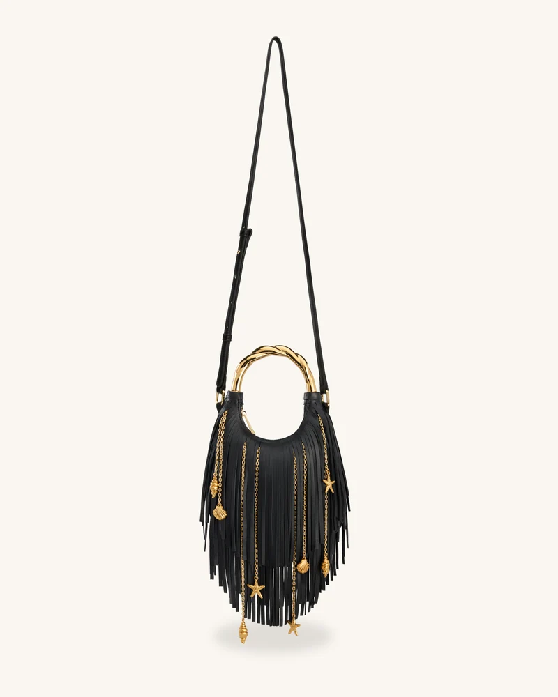 Chloe Handtasche mit Metallgriff und Fransen - Schwarz