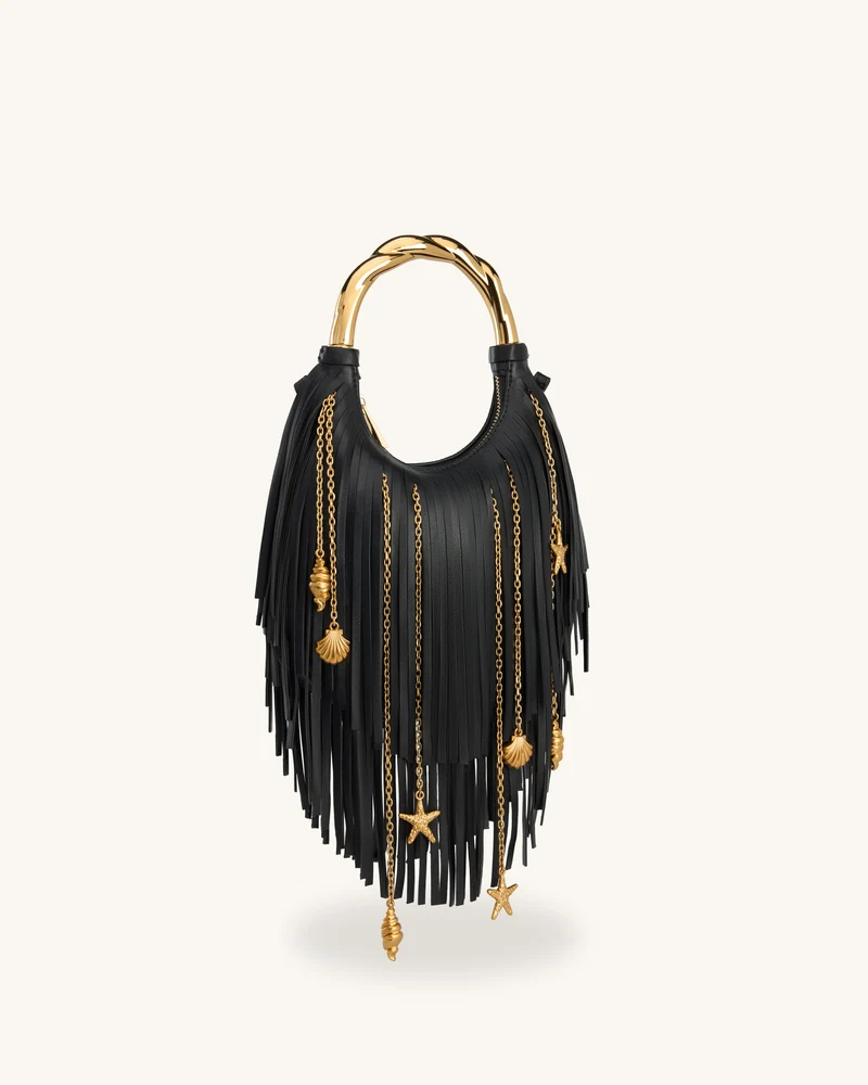 Chloe Handtasche mit Metallgriff und Fransen - Schwarz