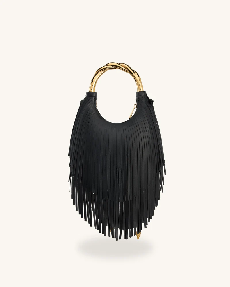 Chloe Handtasche mit Metallgriff und Fransen - Schwarz