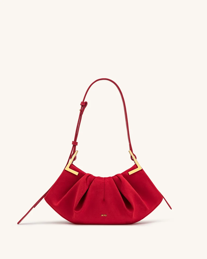 Amelia Plissierte Schultertasche aus Wildlederimitat - Rot