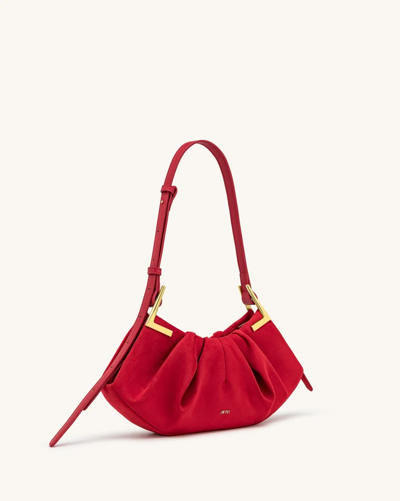 Amelia Plissierte Schultertasche aus Wildlederimitat - Rot
