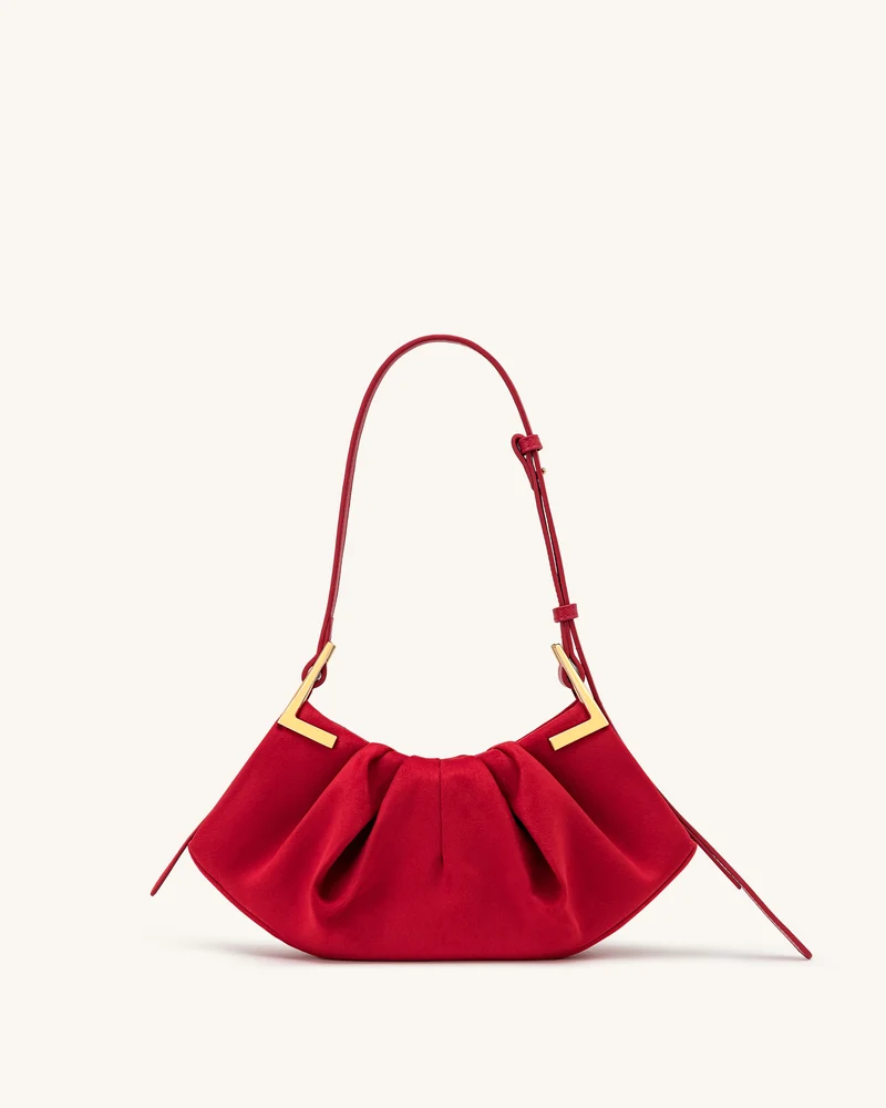 Amelia Plissierte Schultertasche aus Wildlederimitat - Rot