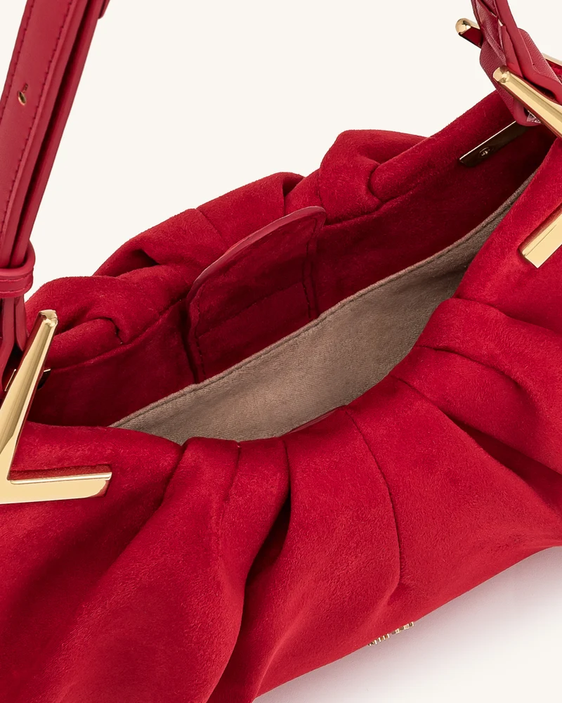 Amelia Plissierte Schultertasche aus Wildlederimitat - Rot