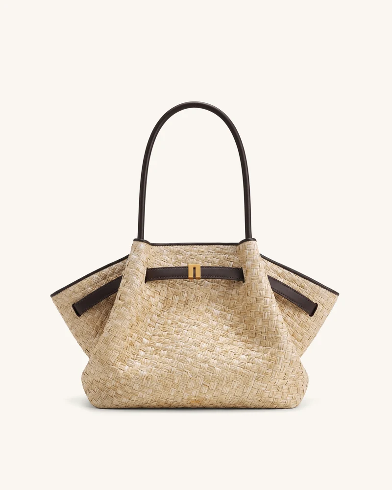 Hana Mittlere Kunststroh Shopper Tasche - Braun