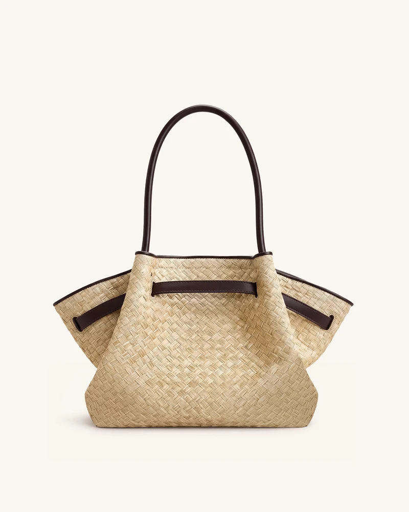 Hana Mittlere Kunststroh Shopper Tasche - Braun