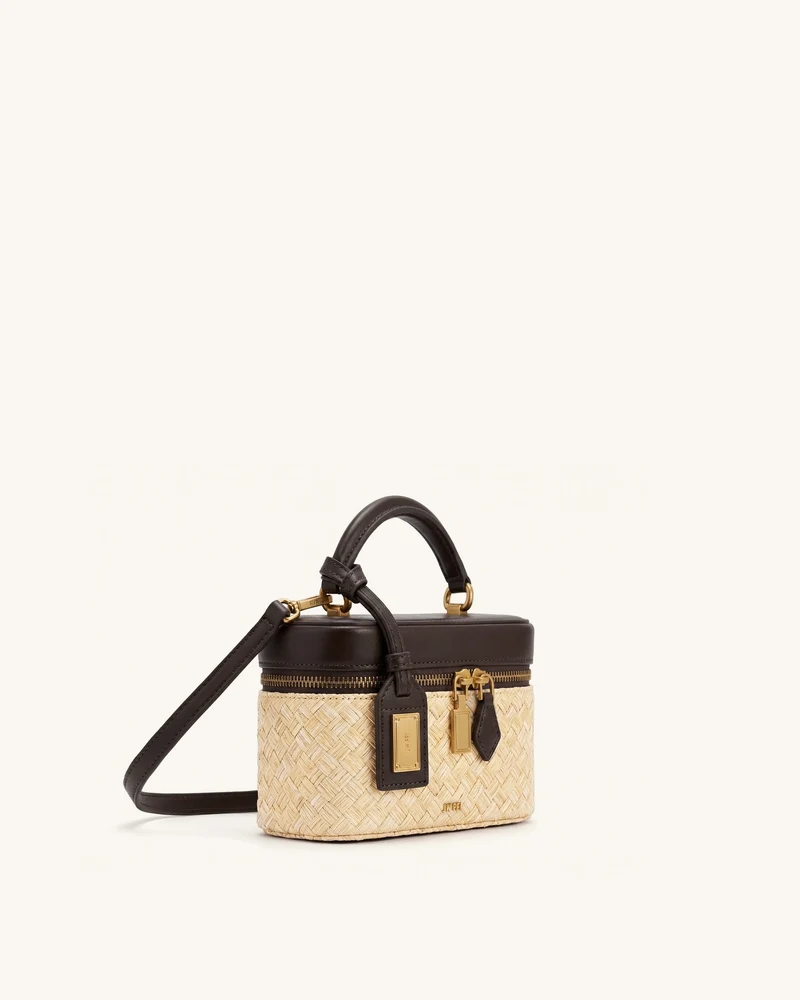Cleo Kunststroh Box-Form Henkeltasche - Braun