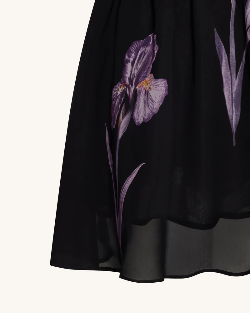 One-Schulter-Mesh-Kleid mit Blumenmuster - Schwarz