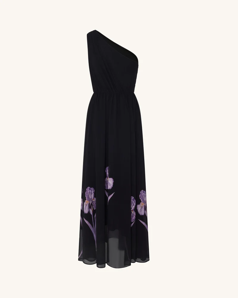 Florales One-Schulter-Maxikleid - Schwarz
