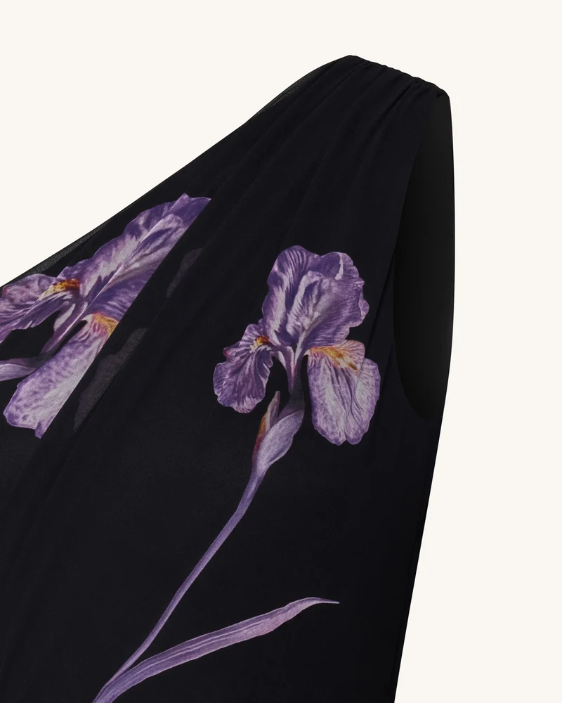 Florales One-Schulter-Maxikleid - Schwarz