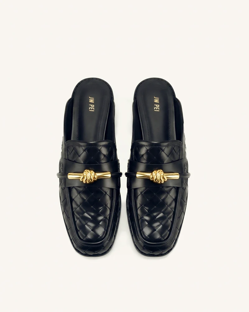Elowen Geflochtene Horsebit-Mule-Loafer - Schwarz