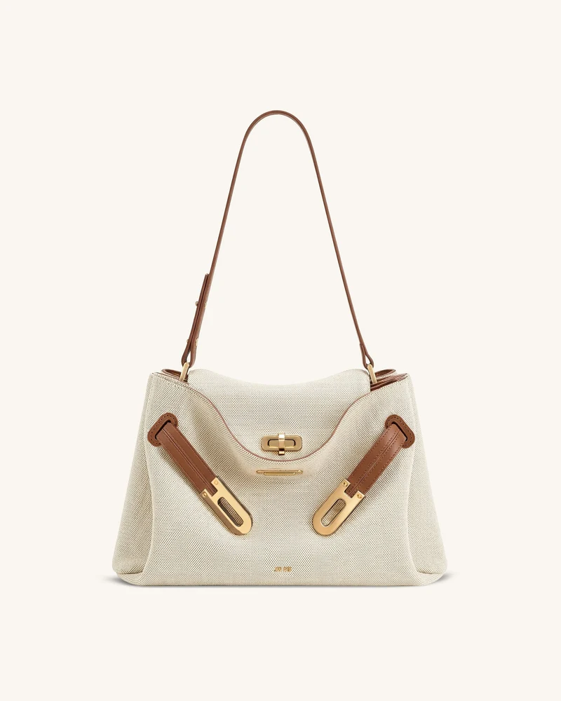 Rhea Schultertasche mit Doppel-Schnalle - Braun (Canvas)