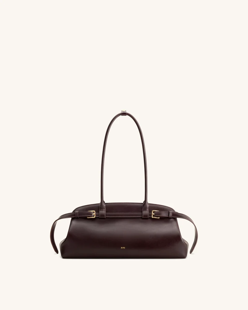 Arden East-West Schultertasche mit Gürteldetail - Dunkelbraun