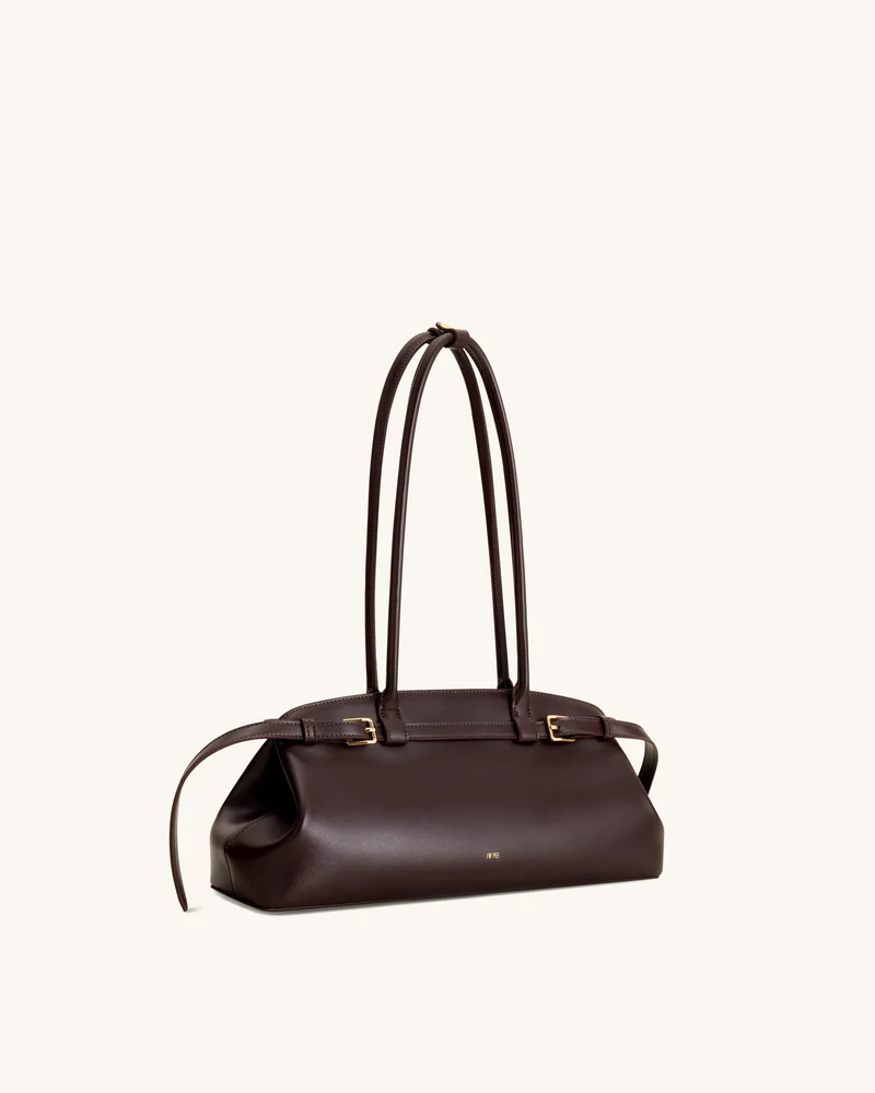 Arden East-West Schultertasche mit Gürteldetail - Dunkelbraun
