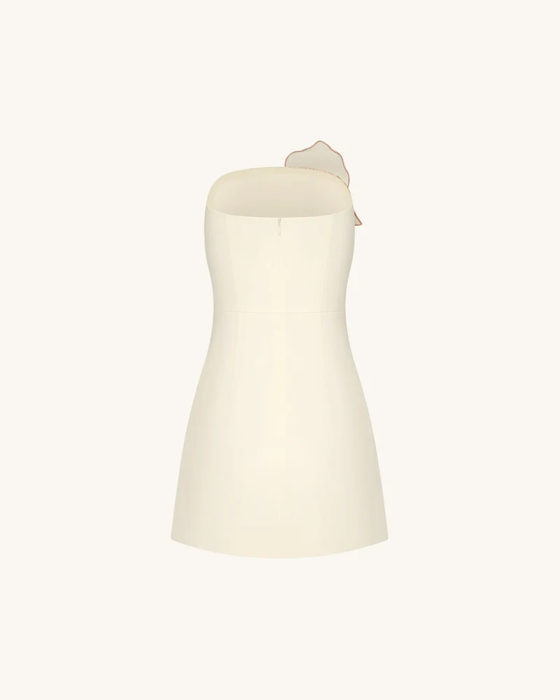 Minikleid mit Frauenschuh-Orchideen-Applikation – Elfenbein/Pfirsichrosa