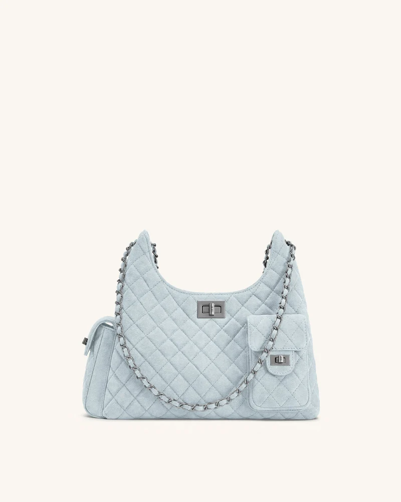 Vivian Gesteppte Schultertasche aus Wildlederimitat - Hellblau