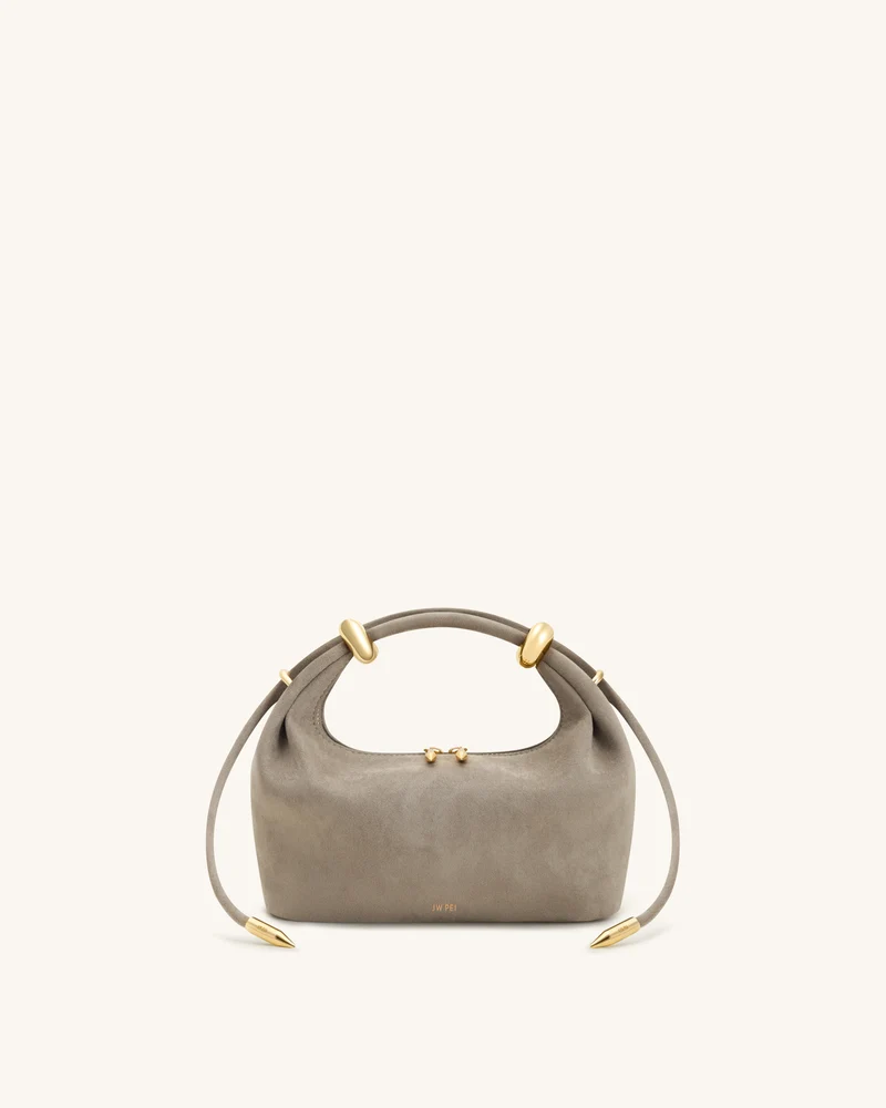 Ellie Henkeltasche aus Wildlederimitat mit Metallring-Verzierung - Grau