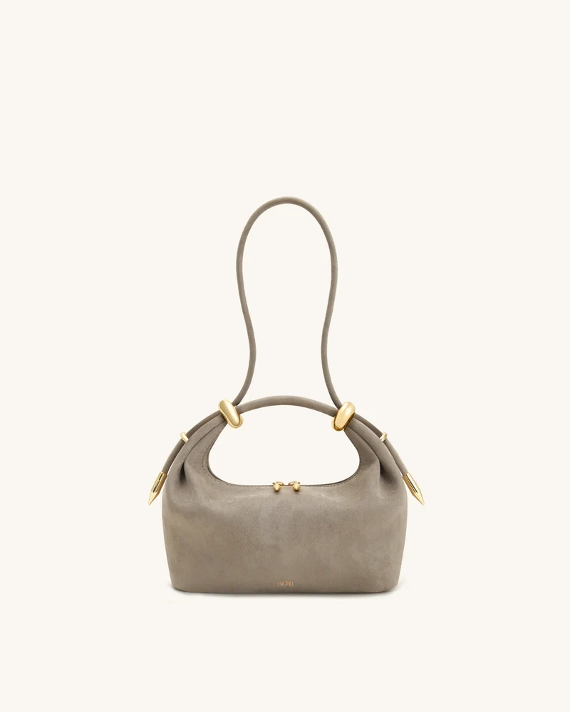 Ellie Henkeltasche aus Wildlederimitat mit Metallring-Verzierung - Grau