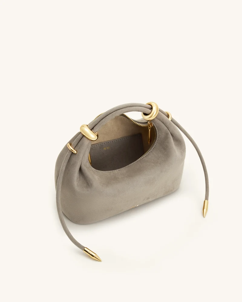 Ellie Henkeltasche aus Wildlederimitat mit Metallring-Verzierung - Grau