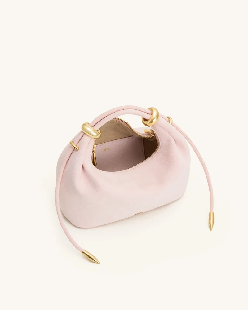 Ellie Henkeltasche aus Wildlederimitat mit Metallring-Verzierung - Pink