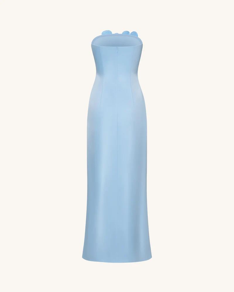 Langes Kleid mit Blumenstickerei - Blau