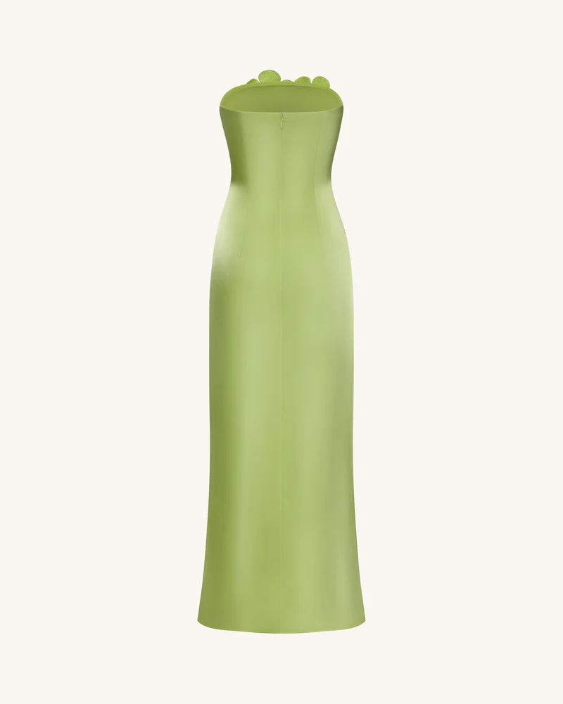 Langes Kleid mit Blumenstickerei - Grün