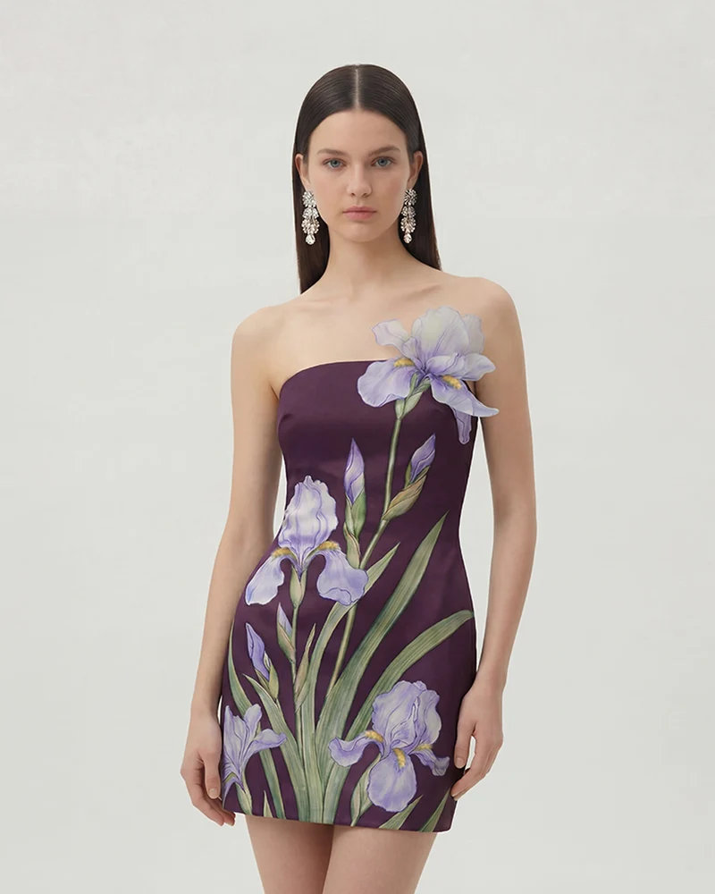 Geblümtes Minikleid - Lila