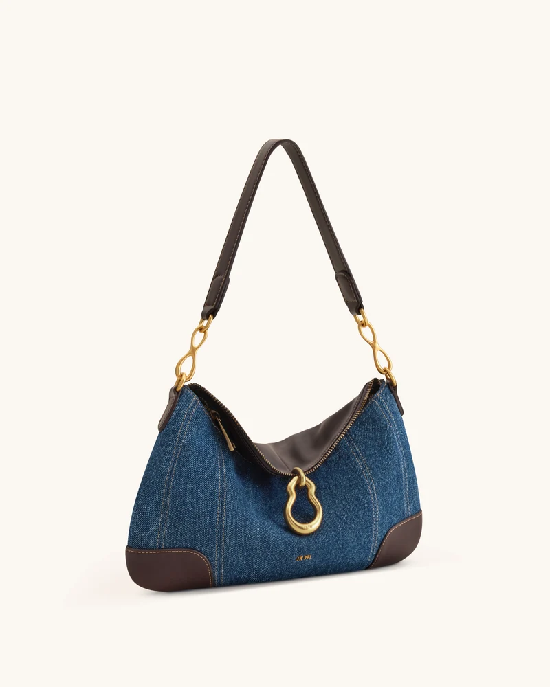 Jayla Schultertasche mit Metallanhänger - Blaues Denim